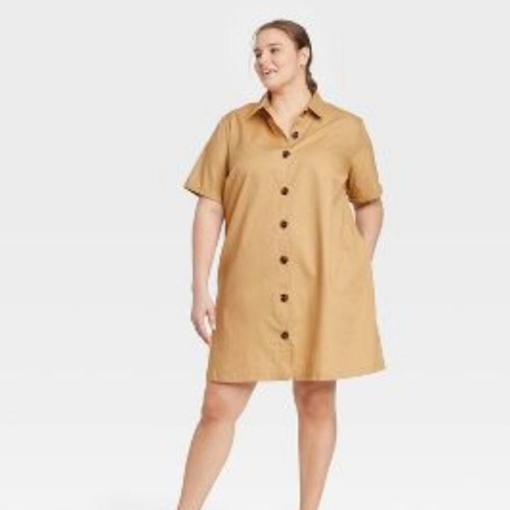 WHO WHAT WEAR for TARGET Khaki Cotton Button Front Dress Size XXL